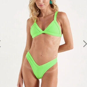 NWT OneOne Swimwear Bikini SET Apple Neon Green Jesse Kameron NEW Small Bright